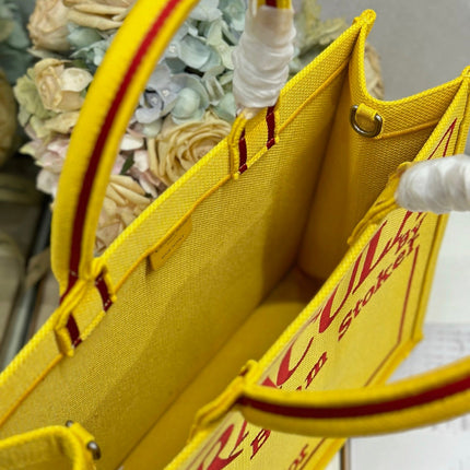 DIOR 26S BOOK TOTE BAG 42 IN YELLOW EMBROIDERED LETTERING FABRIC