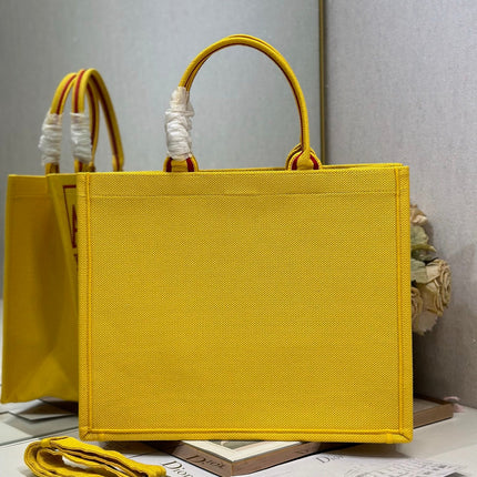 DIOR 26S BOOK TOTE BAG 42 IN YELLOW EMBROIDERED LETTERING FABRIC