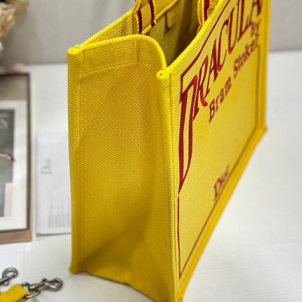 DIOR 26S BOOK TOTE BAG 42 IN YELLOW EMBROIDERED LETTERING FABRIC