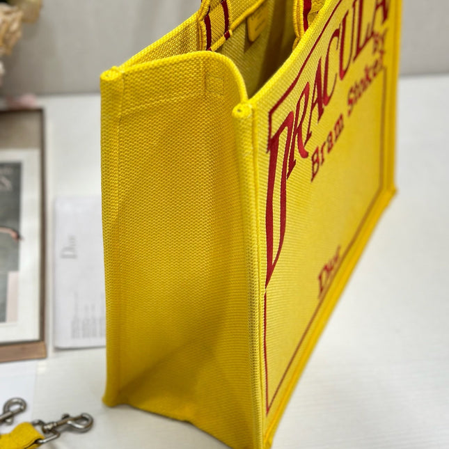 DIOR 26S BOOK TOTE BAG 42 IN YELLOW EMBROIDERED LETTERING FABRIC