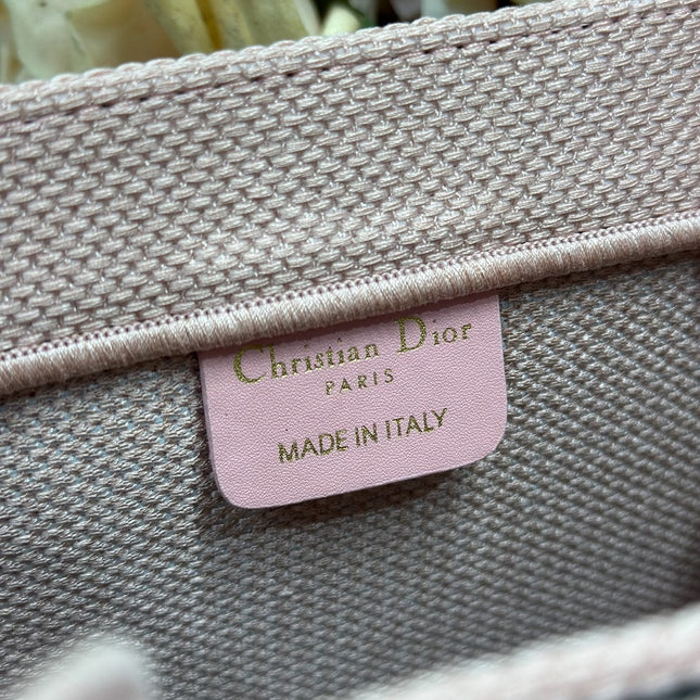 DIOR 26S BOOK TOTE BAG 26 IN PINK EMBROIDERED LETTERING FABRIC
