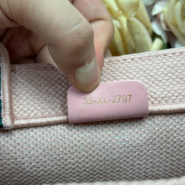 DIOR 26S BOOK TOTE BAG 26 IN PINK EMBROIDERED LETTERING FABRIC