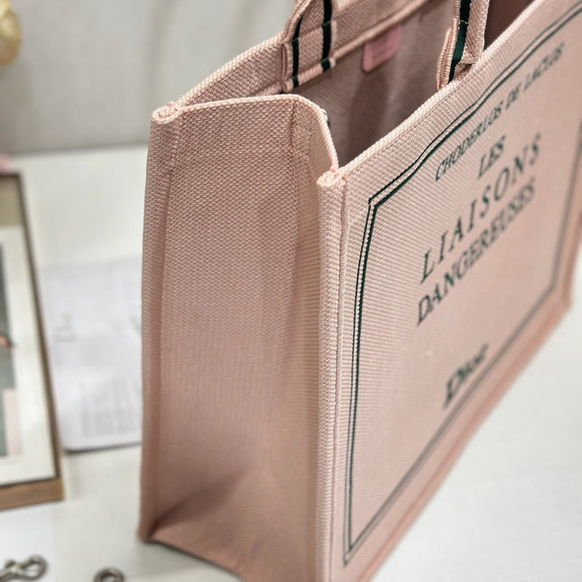DIOR 26S BOOK TOTE BAG 42 IN PINK EMBROIDERED LETTERING FABRIC