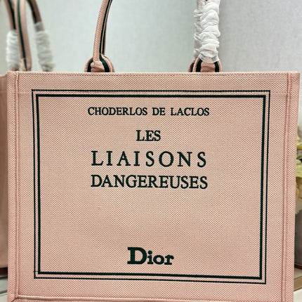 DIOR 26S BOOK TOTE BAG 42 IN PINK EMBROIDERED LETTERING FABRIC