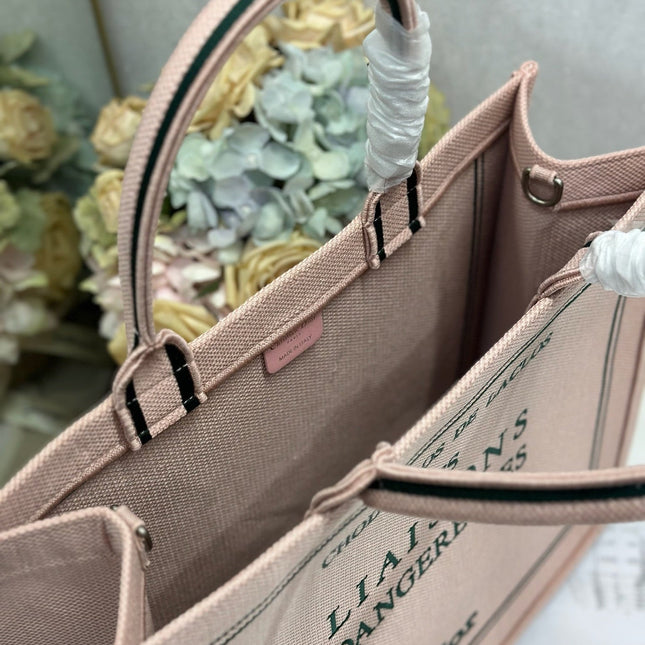 DIOR 26S BOOK TOTE BAG 42 IN PINK EMBROIDERED LETTERING FABRIC