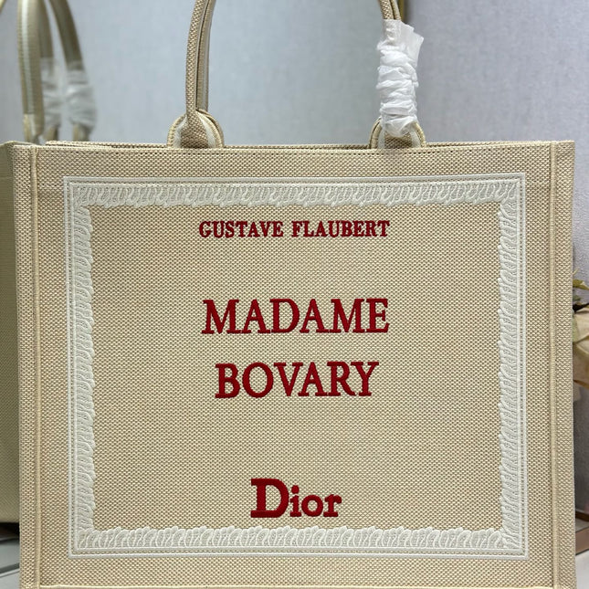 DIOR 26S BOOK TOTE BAG 42 IN BEIGE EMBROIDERED LETTERING FABRIC
