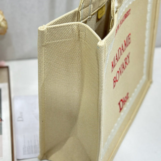 DIOR 26S BOOK TOTE BAG 42 IN BEIGE EMBROIDERED LETTERING FABRIC