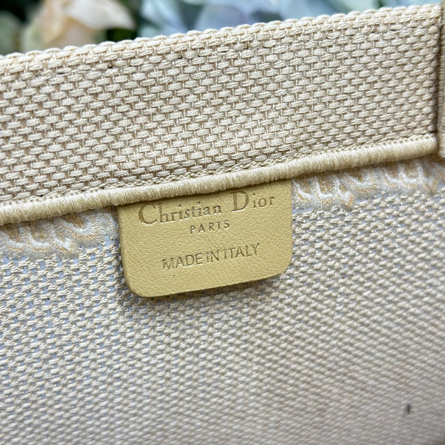 DIOR 26S BOOK TOTE BAG 42 IN BEIGE EMBROIDERED LETTERING FABRIC