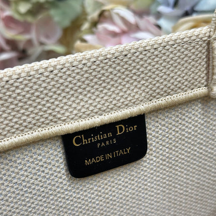 DIOR 26S BOOK TOTE BAG 36 IN BEIGE EMBROIDERED LETTERING FABRIC