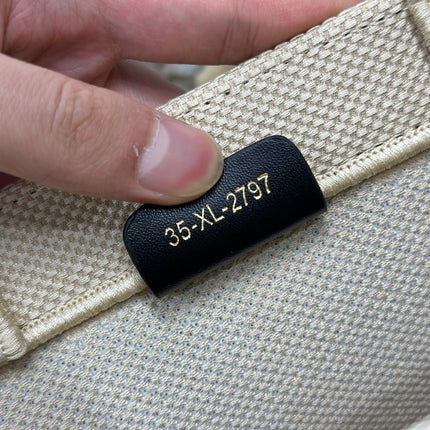DIOR 26S BOOK TOTE BAG 36 IN BEIGE EMBROIDERED LETTERING FABRIC