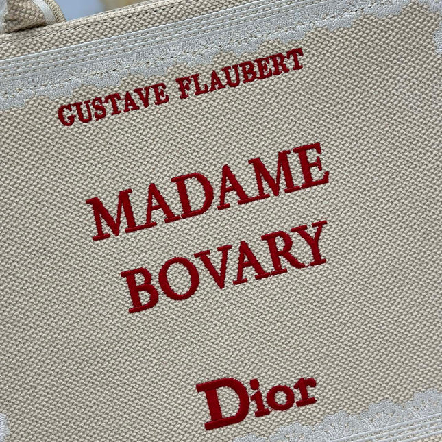 DIOR 26S BOOK TOTE BAG 36 IN BEIGE EMBROIDERED LETTERING FABRIC