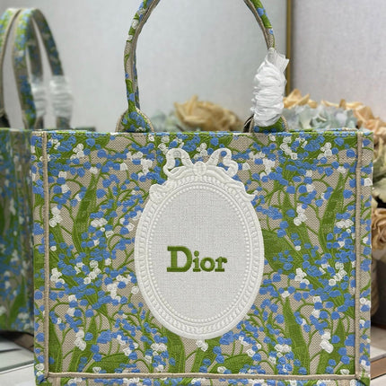 DIOR 26S BOOK TOTE BAG 36 IN  MUTICOLOR BAYADERE FABRIC
