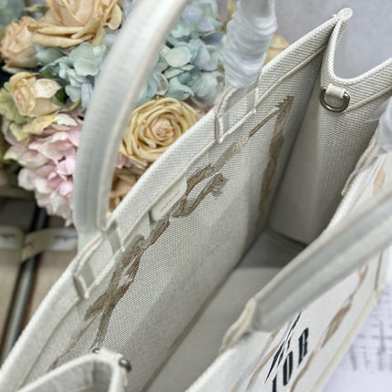DIOR 26S TOTE BAG 36 IN CREAM BEIGE EMBROIDERED FABRIC