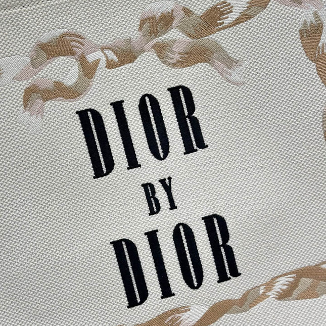 DIOR 26S TOTE BAG 36 IN CREAM BEIGE EMBROIDERED FABRIC