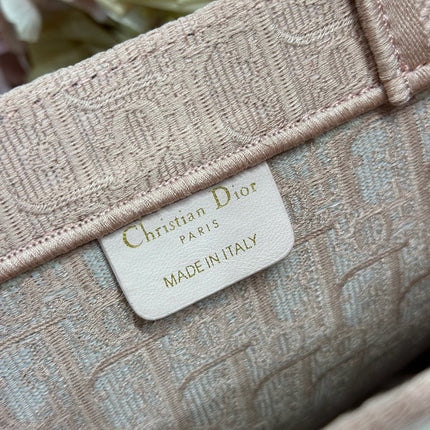 DIOR 26S  BOOK TOTE BAG 36 IN LIGHT PINK AND WHITE FABRIC