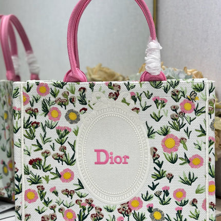 DIOR 26S BOOK TOTE BAG 36 IN MULTICOLOR FLORAL EMBROIDERED JACQUARD