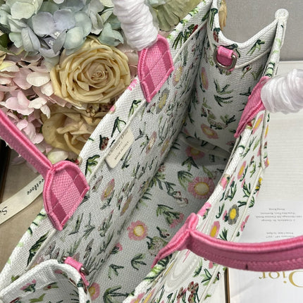 DIOR 26S BOOK TOTE BAG 36 IN MULTICOLOR FLORAL EMBROIDERED JACQUARD