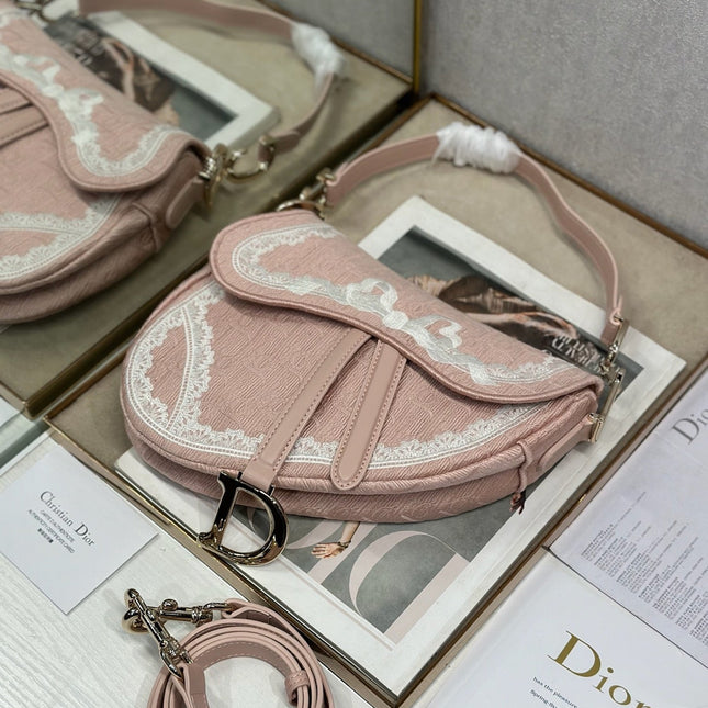 DIOR 26S SADDLE BAG 25 IN LIGHT PINK JACQUARD