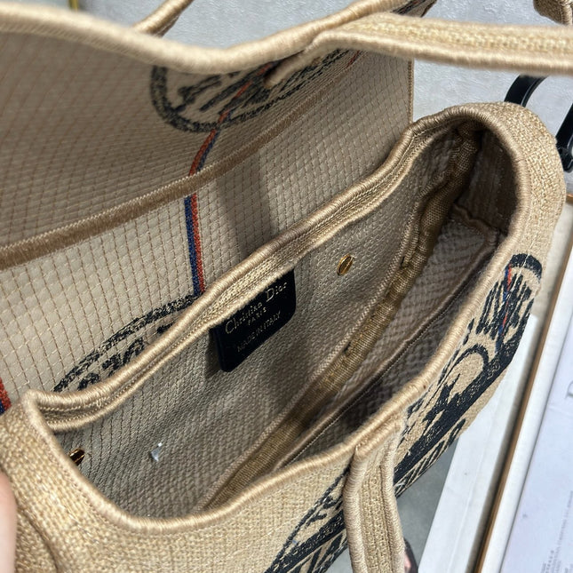 DIOR 26S SADDLE BAG 25 IN BEIGE EMBROIDERED FABRIC