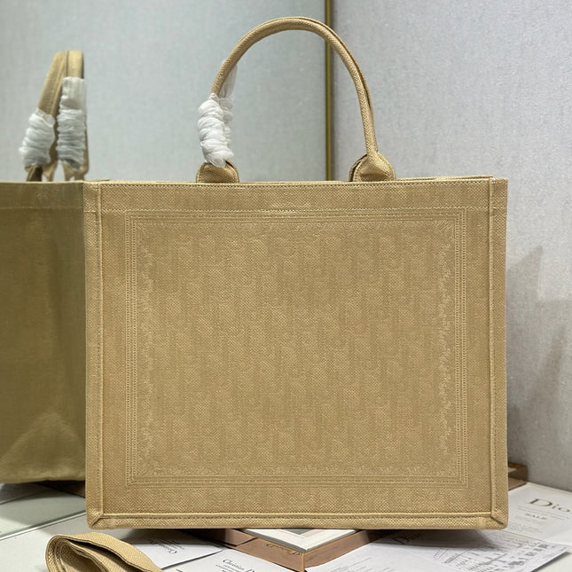 DIOR 26S BOOK TOTE BAG 42 IN BEIGE BAYADERE FABRIC