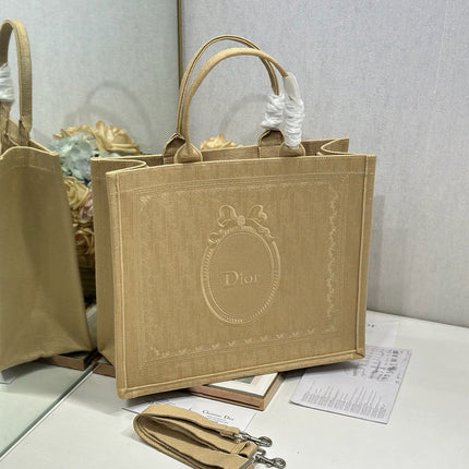 DIOR 26S BOOK TOTE BAG 42 IN BEIGE BAYADERE FABRIC
