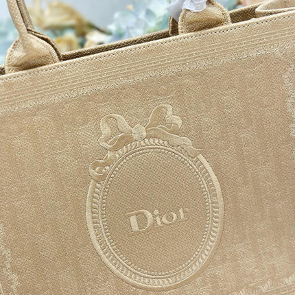 DIOR 26S BOOK TOTE BAG 36 IN BEIGE BAYADERE FABRIC