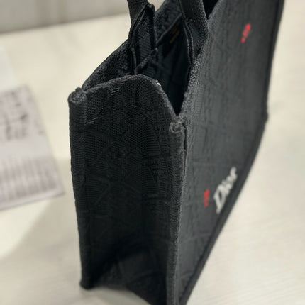 DIOR 26S BOOK TOTE BAG 36 IN BLACK BAYADERE FABRIC