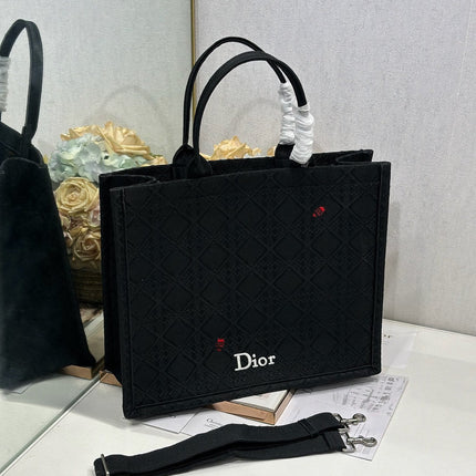 DIOR 26S BOOK TOTE BAG 42 IN BLACK BAYADERE FABRIC