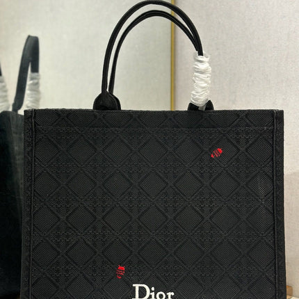 DIOR 26S BOOK TOTE BAG 42 IN BLACK BAYADERE FABRIC