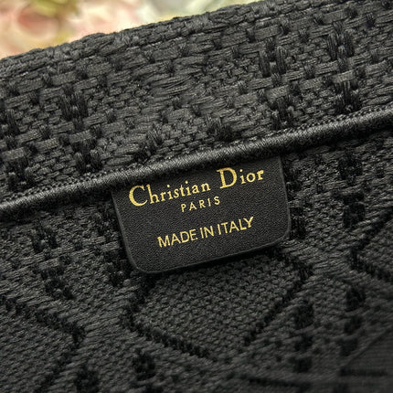 DIOR 26S BOOK TOTE BAG 42 IN BLACK BAYADERE FABRIC