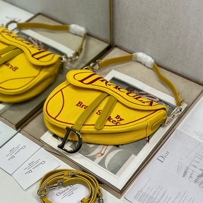 DIOR 26S SADDLE BAG 25 IN YELLOW WOVEN FABRIC