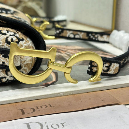 DIOR 26S SADDLE BAG 25 IN BEIGE MIX BLACK WOVEN FABRIC