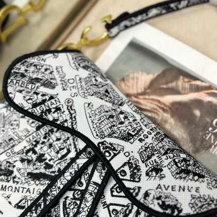 DIOR 26S SADDLE BAG 25 IN WHITE MIX BLACK WOVEN FABRIC