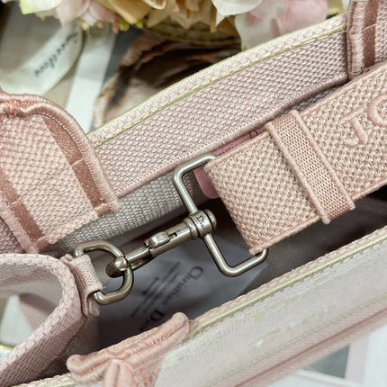DIOR 26S MINI BOOK TOTE 26 IN LIGHT PINK WOVEN FABRIC