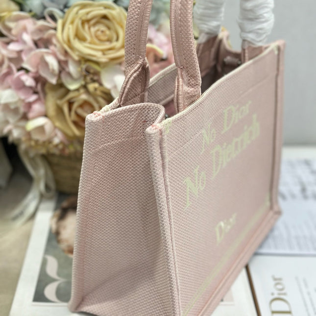 DIOR 26S MINI BOOK TOTE 26 IN LIGHT PINK WOVEN FABRIC