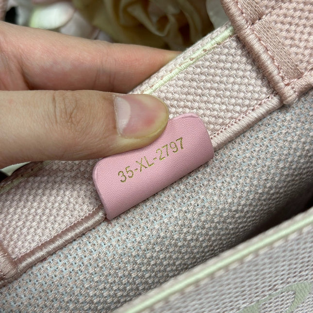 DIOR 26S MINI BOOK TOTE 26 IN LIGHT PINK WOVEN FABRIC