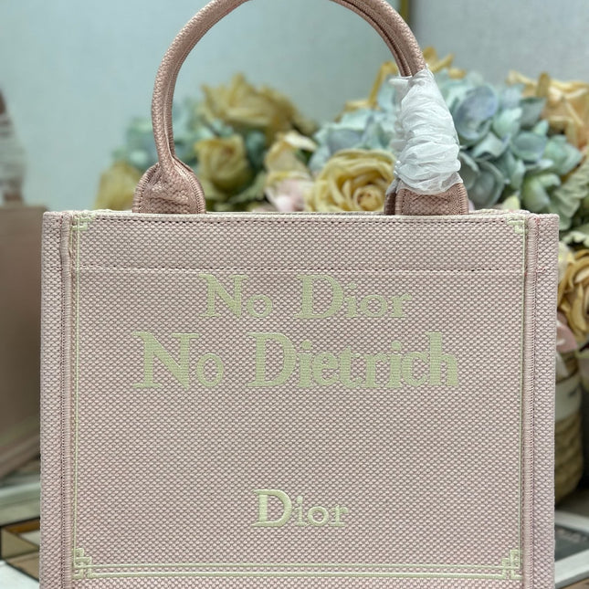 DIOR 26S MINI BOOK TOTE 26 IN LIGHT PINK WOVEN FABRIC