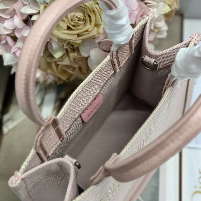 DIOR 26S MINI BOOK TOTE 26 IN LIGHT PINK WOVEN FABRIC