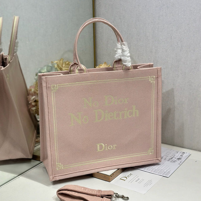 DIOR 26S LARGE BOOK TOTE 42 IN LIGHT PINK WOVEN FABRIC