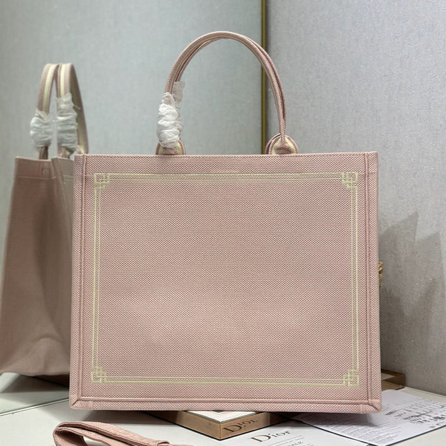 DIOR 26S LARGE BOOK TOTE 42 IN LIGHT PINK WOVEN FABRIC
