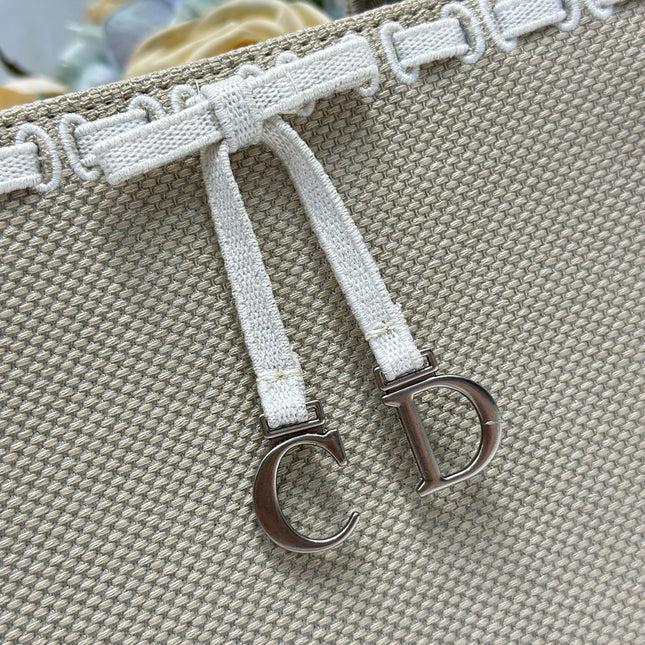 DIOR 26S MINI BOOK TOTE 26 IN BEIGE WOVEN FABRIC