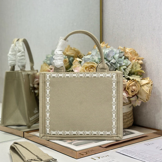 DIOR 26S MINI BOOK TOTE 26 IN BEIGE WOVEN FABRIC