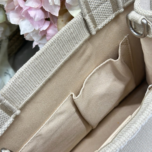 DIOR 26S MINI BOOK TOTE 26 IN BEIGE WOVEN FABRIC