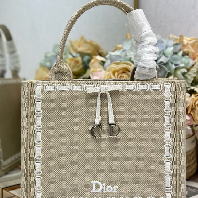 DIOR 26S MINI BOOK TOTE 26 IN BEIGE WOVEN FABRIC