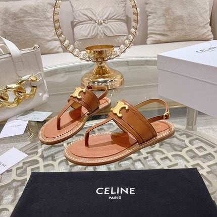 LYMPIA TRIOMPHE THONG IN CALFSKIN CARAMEL BROWN