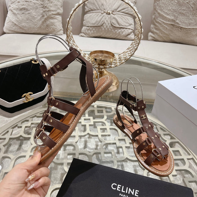 CLEA TRIOMPHE GLADIATOR SANDAL IN CHOCOLATE BROWN CALFSKIN - VEGETAL TANNING