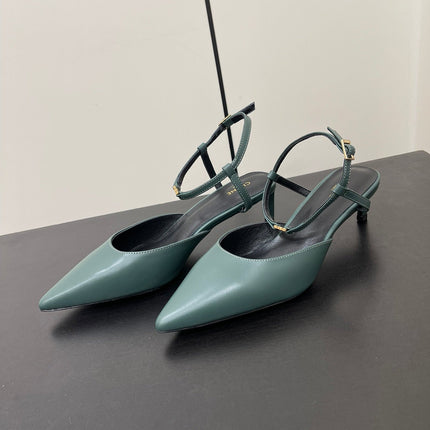 MORRAINE SLINGBACK PUMPS IN TEAL GREEN CALFSKIN