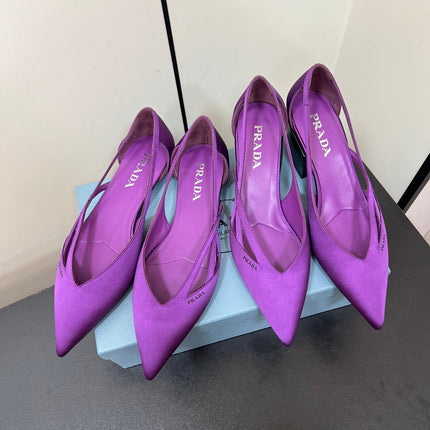 CUT-OUT BALLERINAS IN VIOLET SATIN