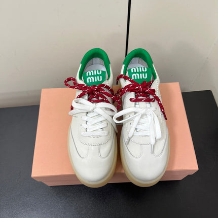 THICK-SOLED RETRO SNEAKERS IN WHITE MIX GREEN SMOOTH LAMBSKIN