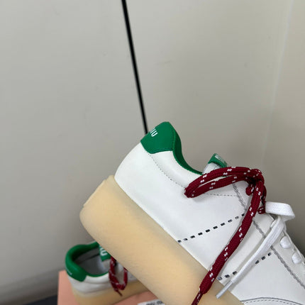 THICK-SOLED RETRO SNEAKERS IN WHITE MIX GREEN SMOOTH LAMBSKIN
